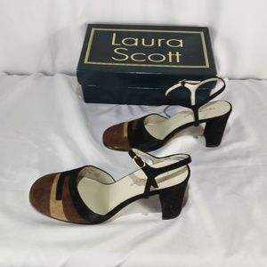Vtg Laura Scott Slingback suede heels size 7M